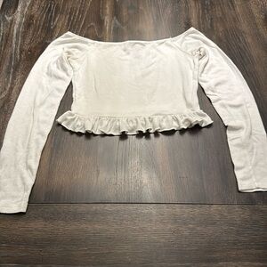 🟤 FOREVER 21 WHITE CROP TOP WITH RUFFLED HEM SIZE LARGE
